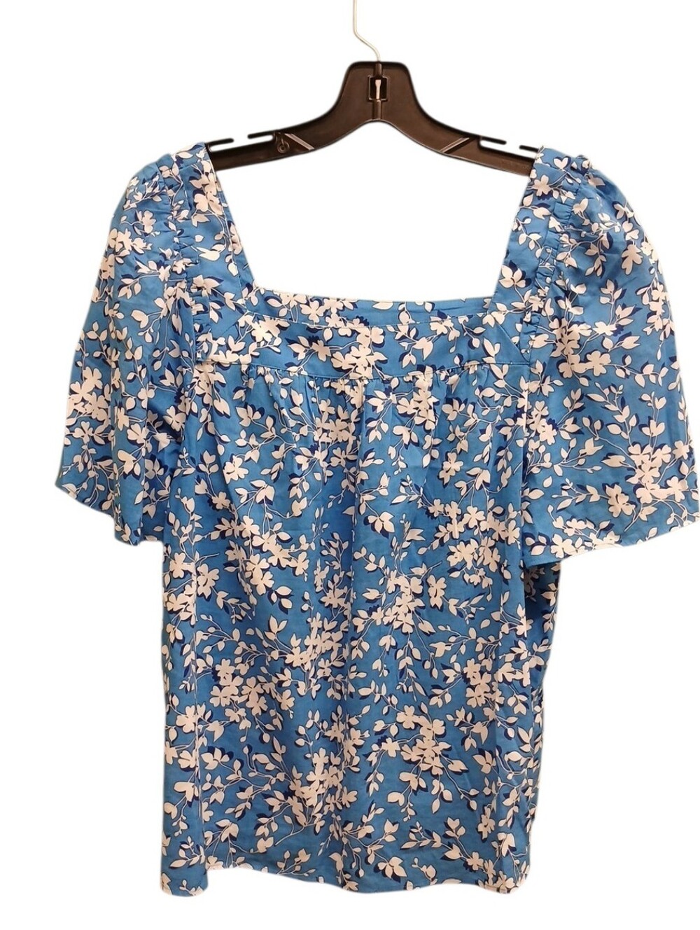 Draper James Blue Floral Square-Neck Flutter Sleeve Blouse Size Medium